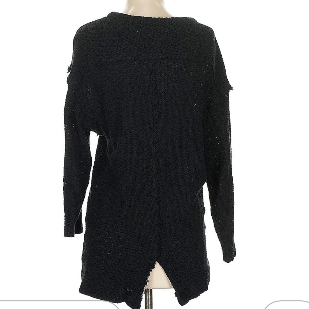 Free People Beach Black Knit Raw Hems Button Open Slit Back Cardigan Sweater XS - Picture 2 of 5